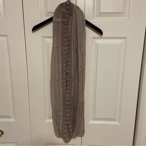 Grey Lace Crochet Lightweight Infinity Scarf - Picture 3 of 5